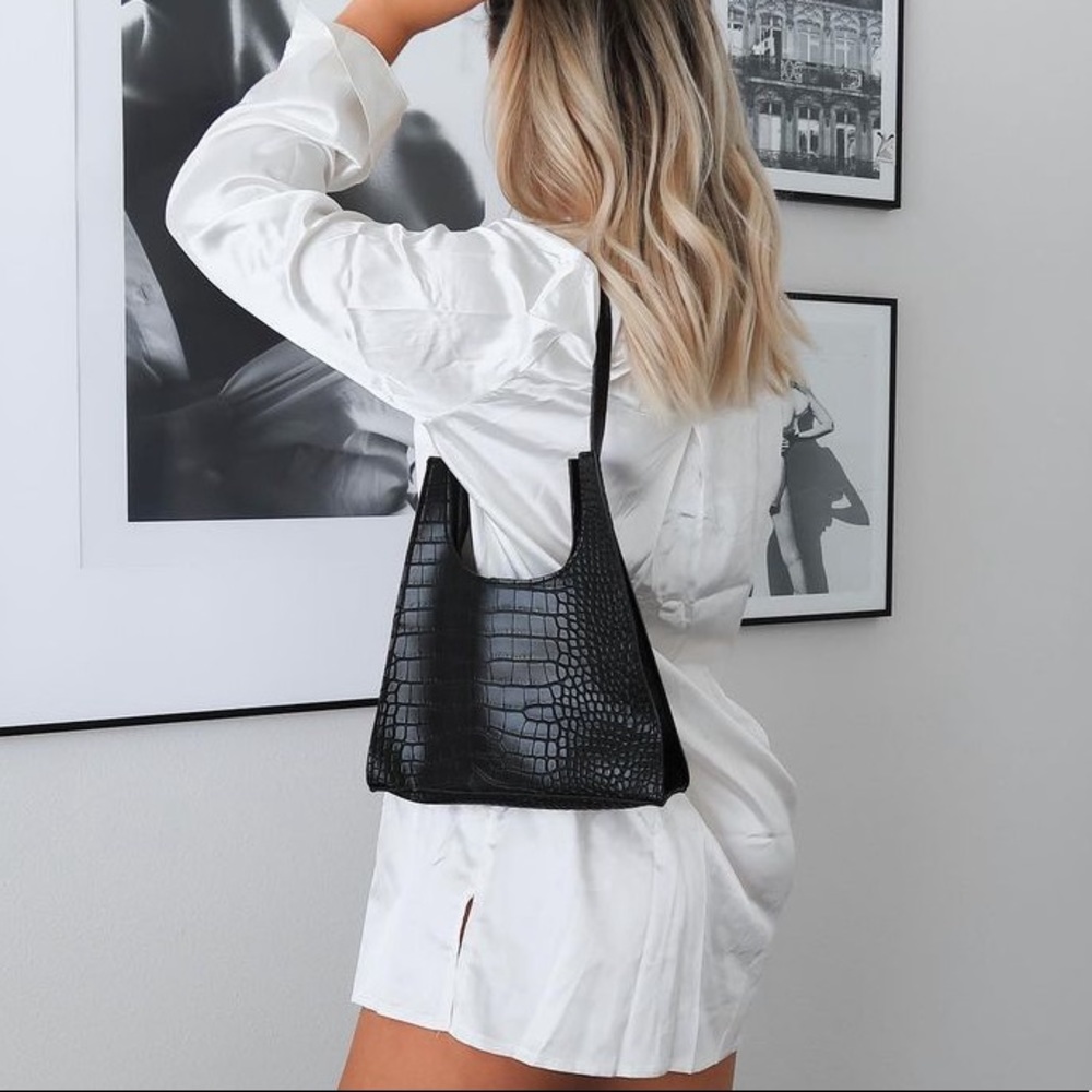 Black Faux Croc Bag